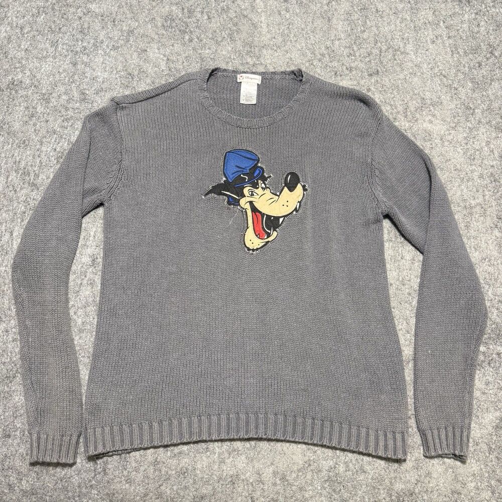 VTG 90s Disney Store Big Bad Wolf Knit Sweater Mens XL Grey Three Little Pigs
